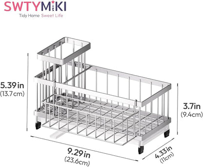 SWTYMIKI Sink Caddy Sponge Holder - Large Sponge Holder for Kitchen Sink with 360°Auto-Drain Tray, Rustproof Stainless Steel Kitchen Organizer Caddy for Countertop Organization - Image 8