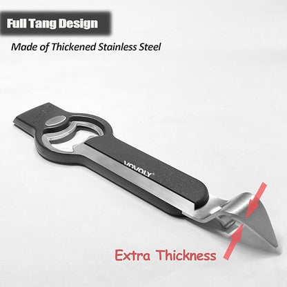 3-in-1 Magnetic Bottle and Can Opener for Refrigerator, Stainless Steel Manual Can Punch Opener for Liquid with Cap Catcher, Stick to Fridge for Easy Storage, Can Tapper Church Key with Magnet (Black)