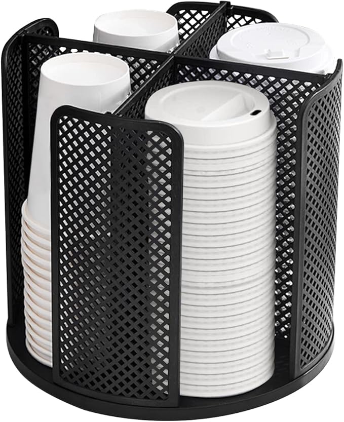 Cup and Lid Organizer Cup Dispenser Coffee Cup Organizer Paper Cup Holder Rotating for Bathroom, Restaurant, Break Room, Coffee Station, Bar, Buffet, Kitchen Cabinet, Countertop,4 Compartment by Honlibey