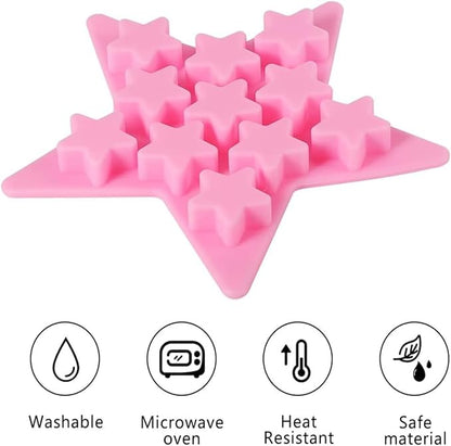 Five Star Shaped Cool Silicone Ice Cube Tray Freeze Mold Maker Tools Pentagram Ice Trays Club Bar Party for Cake, Candy, Chocolate, Gummy, Ice, Crayons, Jelly (Pink)