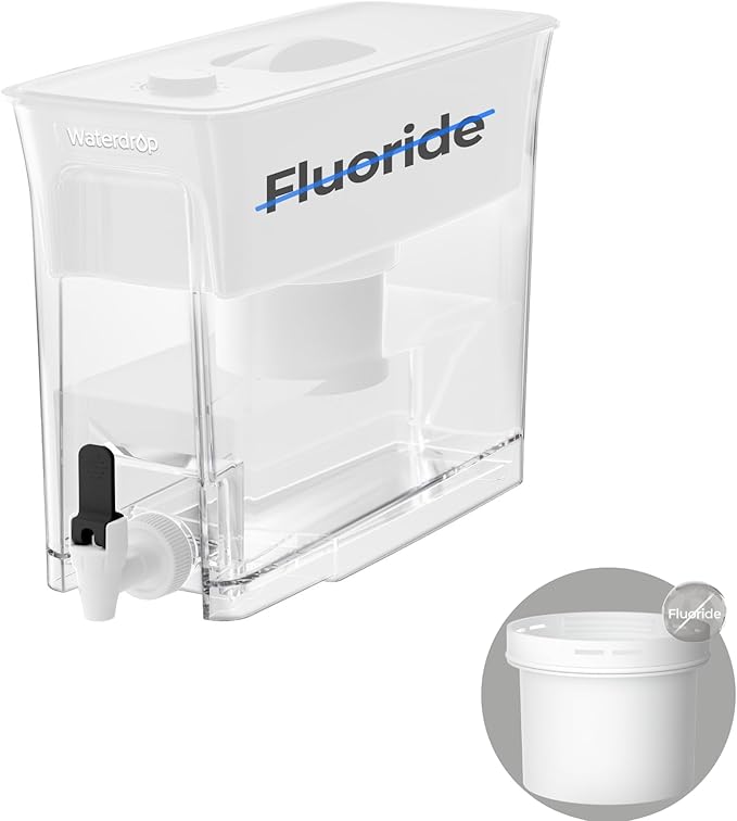 Waterdrop Fluoride-Reducing Water Filter Dispenser, 35-Cup, 150-Gallon Long-Life, Large Capacity, Reduces Chlorine, PFOA/PFOS and More, BPA Free, White (with 1 Filter) by Waterdrop