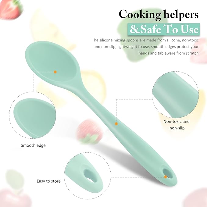 Shappy 4 Pieces Silicone Cooking Spoons 10.6 Inch Heat Resistant Kitchen Spoons for Mixing, Serving and Stirring Upgrade Large Non Stick Basting Utensils, Dishwasher Safe(Spoon,Fresh Color) - Image 3