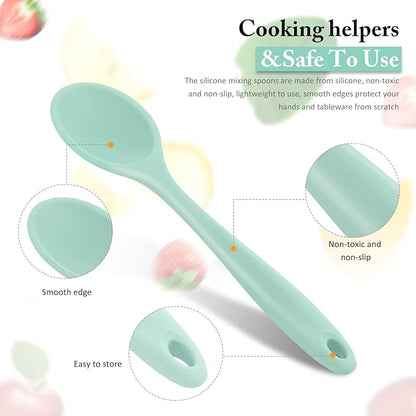 Shappy 4 Pieces Silicone Cooking Spoons 10.6 Inch Heat Resistant Kitchen Spoons for Mixing, Serving and Stirring Upgrade Large Non Stick Basting Utensils, Dishwasher Safe(Spoon,Fresh Color) - Image 3