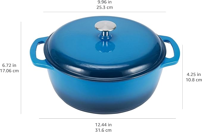Amazon Basics Enameled Cast Iron Dutch Oven Pot with Lid, Dual Handles, Heavy-Duty, Oven Safe, Round, 4.3-Quart, Blue - Image 4