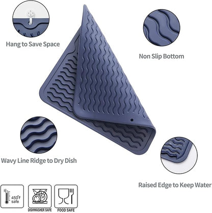MicoYang Silicone Dish Drying Mat for Multiple Usage,Easy clean,Eco-friendly,Heat-resistant Silicone Mat for Kitchen Counter or Sink,Refrigerator or Drawer liner Navy Blue M 12 inches x 12 inches - Image 3