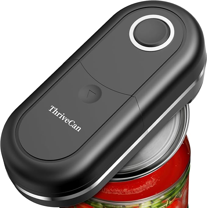Electric Can Opener, One Touch Automatic Smooth Edge, Hands Free Side Cut Can Opener for Seniors, Battery Operated, Fits Most Cans, Safe & Easy to Use, Food Safe, Easy Clean Kitchen Gadget (Black) by ThriveCan