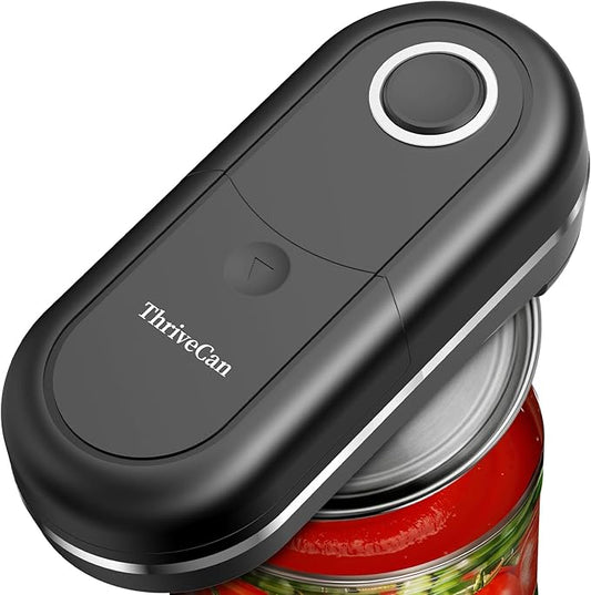 Electric Can Opener, One Touch Automatic Smooth Edge, Hands Free Side Cut Can Opener for Seniors, Battery Operated, Fits Most Cans, Safe & Easy to Use, Food Safe, Easy Clean Kitchen Gadget (Black) by ThriveCan