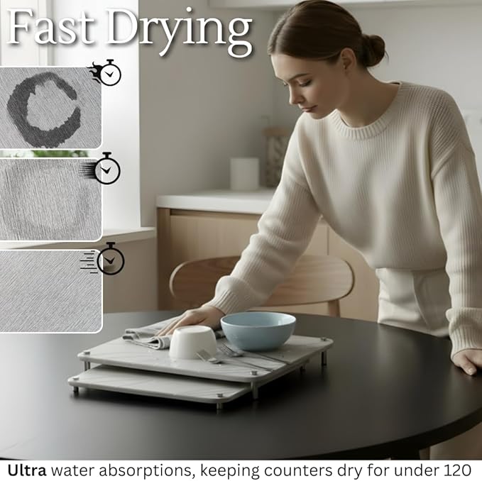 2 PCs Nesting Stone Drying Mat for Kitchen Counter - Fast, Heat Resistant Stone Dish Drying Mat with Non-Slip Feet - Image 3