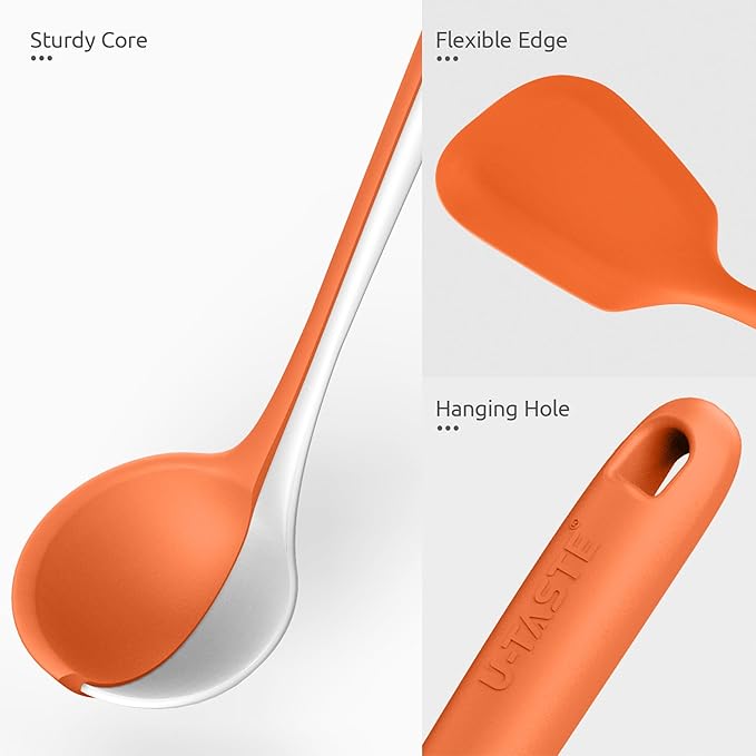 Silicone Kitchen Cooking Utensil Set: U-Taste 600ºF Heat Resistant 13.6in Extra Long Kitchen Tools, Food-Grade Non-Stick Spatula Turner Spoon Ladle for Stir Frying, Serving, Mixing (5 Pieces, Orange) - Image 5