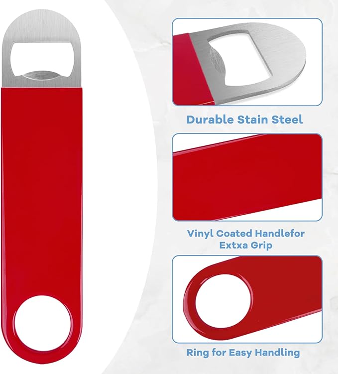 KTOJOY 3 Pack Bottle Openers,Beer Bottle Openers, Speed Openers, Stainless Steel Flat Bottle Opener with Exquisite Packaging, for Kitchen, Bar or Restaurant 7 inches Red, Black, Blue - Image 3