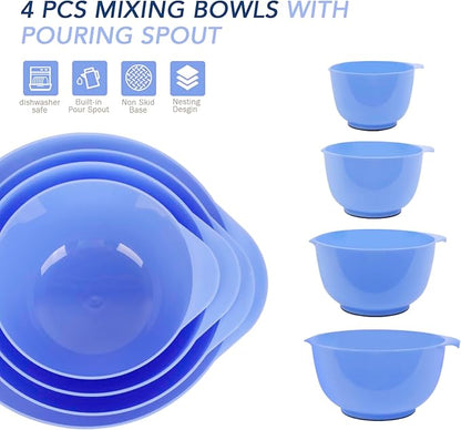 BoxedHome 4 Quart Large Plastic Mixing Bowls, Microwave Safe Mixing Bowl Set with Pour Spout, Nesting Bowls for Space Saving Storage(Violet Blue) - Image 2