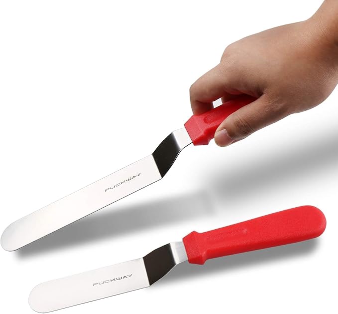 Offset Spatula set of 3 Red 6 8 & 10 Inch Cake Frosting Angled Icing Spatula for Decorating - Image 4
