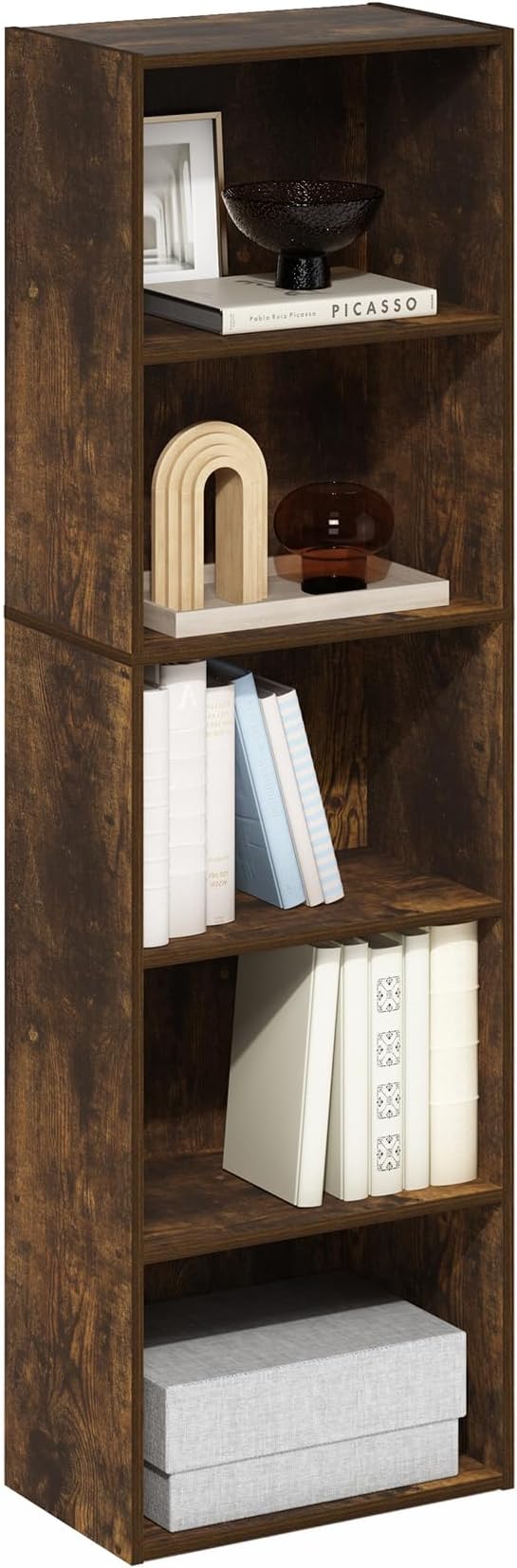 Furinno LUDER Book Shelf, 5-Tier Bookshelf, Bookcase with Open Shelves, 9.4 x 15.8 x 52, Easy Assembly, for Living Room, Bedroom, Home Office, Amber Pine by Furinno-FitsYourSpaceFitsYourBudget
