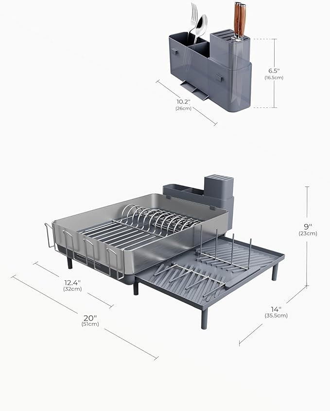 SUNLY Large Dish Drying Rack, Expandable Dish Racks for Kitchen Counter, Space Saving 304 Stainless Steel Drying Rack Kitchen, Extra Large Drainer with Multifunctional Flip Up Pegs, Gray - Image 6