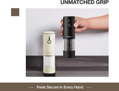 Stainless Steel Rechargeable Electric Salt and Pepper Grinder Set, USB Charging with Dust Cover, 6 Adjustable Grinding Modes + LED Light 2packBlack+Cream - Image 5