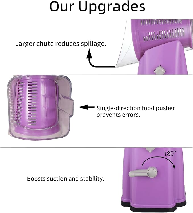 Upgrade Rotary Cheese Grater Shredder with Handle, Strong Suction Base, Multi-purpose Rotary Grater Slicer with 5 Interchangeable Blades for Ice, Vegetables, Fruit, Nuts with Blade Storage Box - Image 5