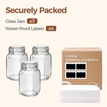 ComSaf Set of 3 Square Glass Jars with Airtight Lids (51 Oz), Wire Clamp Canisters for Pickling, Kombucha & Bulk Food, Wide Mouth Canning Jars for Space Saving Kitchen & Pantry Organization - Image 8