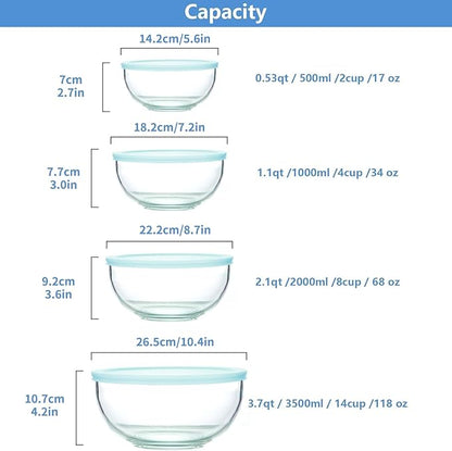 WhiteRhino 8 Piece Glass Bowls with Lids, Heat Resistant Glass Mixing Bowls Set (3.7QT, 2.1QT, 1.1QT, 0.53QT), Clear Salad Bowls with BAP-Free Lids for Kitchen, Oven Microwave Dishwasher Safe - Image 2