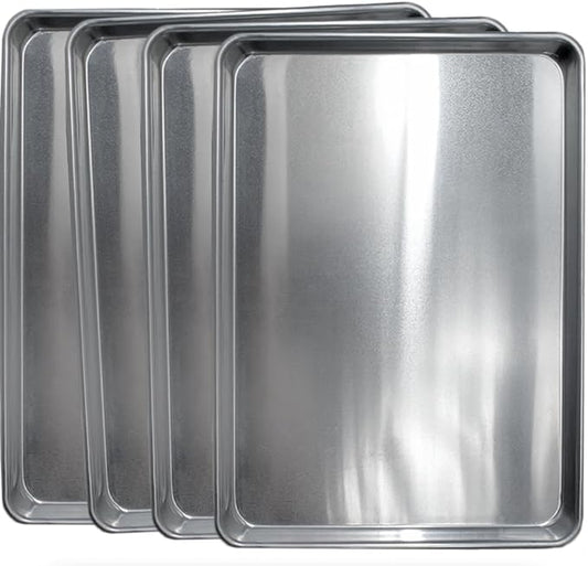 Commerical Quality Cookie Sheet Pan - 4 Pack Aluminum Half Sheet Baking Pan by Saffron & Sage Home Living - This 18x13 Baking Sheet Set is Rust & Warp Resistant, Heavy Duty, of Thick Gauge by SaffronSageHomeLiving