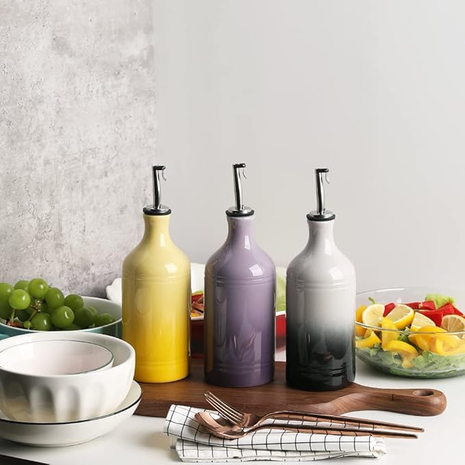 Sweejar Ceramic Olive Oil Dispenser Bottle, Opaque Oil Cruet Protects to Reduce Oxidation, Suitable for Storage Vinegar, Coffee Syrups & Other Liquids, Pack of 1, 15.5 Fl Oz(Gradient Purple) - Image 4