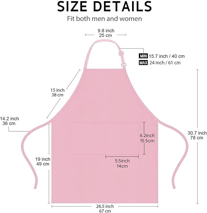 4 Packs Chef Apron with 2 Pockets, Waterproof Adjustable Apron for Men Women Perfect for Kitchen Cooking Baking Gardening Restaurant BBQ Coffee House, Professional Apron (Pink) - Image 6