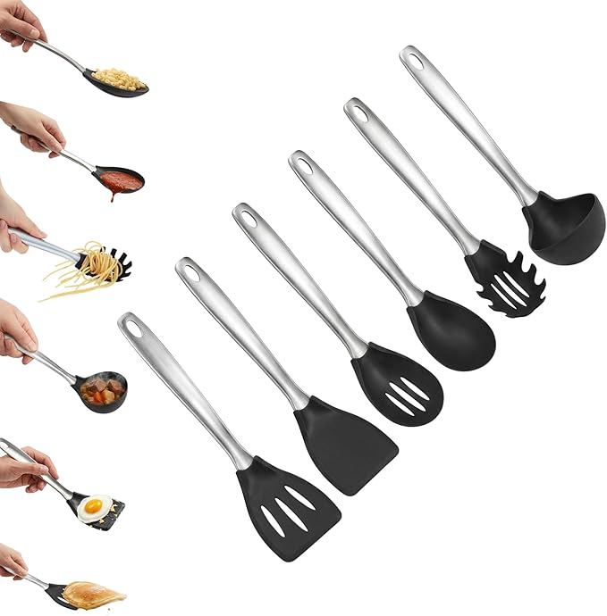 Amco 6-Piece Nylon Utensil Set - Heat-Resistant with Stainless Steel Handles - BPA-Free, Safe for Non-Stick Cookware - Dishwasher Safe Cooking Tools, Kitchen Essentials for Home & Restaurant Use by amco
