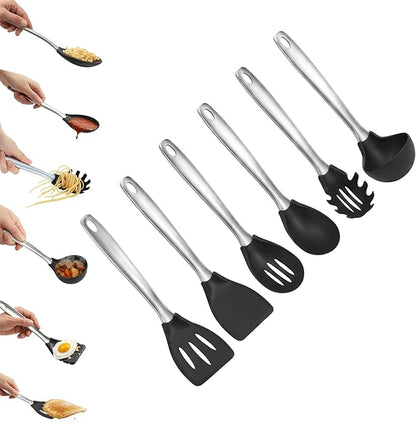 Amco 6-Piece Nylon Utensil Set - Heat-Resistant with Stainless Steel Handles - BPA-Free, Safe for Non-Stick Cookware - Dishwasher Safe Cooking Tools, Kitchen Essentials for Home & Restaurant Use by amco