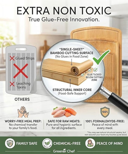 Greener Chef Luxury Bamboo Cutting Board Set of 3 with Glue-Free Surface Technology - Extra Spacious Wood Cutting Boards for Kitchen and XL Chopping Board Set - Replacements for Life - Image 2