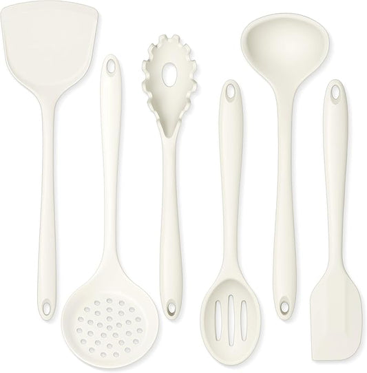 Onader Silicone Cooking Utensils Set, 6 Pieces Kitchen Utensils for Cooking, White Kitchen Utensils Gadget Set of Nonstick Cookware