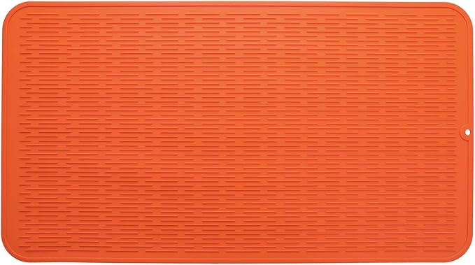 MicoYang Silicone Dish Drying Mat for Multiple Usage,Easy clean,Eco-friendly,Heat-resistant Silicone Mat for Kitchen Counter or Sink,Refrigerator or Drawer Liner Orange 4XL 32 inches x 18 inches by MicoYang
