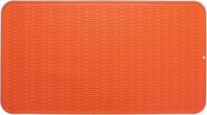 MicoYang Silicone Dish Drying Mat for Multiple Usage,Easy clean,Eco-friendly,Heat-resistant Silicone Mat for Kitchen Counter or Sink,Refrigerator or Drawer Liner Orange 4XL 32 inches x 18 inches by MicoYang