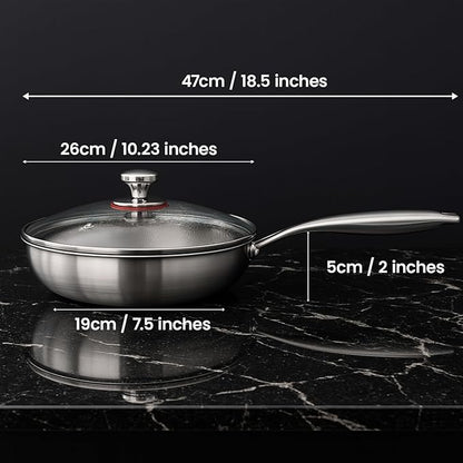 Titanium Hammered Pan Pro with Lid, PFAS/PFOA/PTFE-Free Non stick Titanium Frying Pan, Dishwasher & Oven Safe, Scratch Resistant, Even Heating Titanium skillet, Compatible With All Cooktops (10 inch)