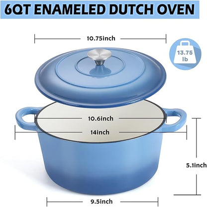 TeamFar 6QT Dutch Oven with Lid, Enameled Nonstick Cast Iron Dutch Oven Cooking Pot for Stewing Baking Braising, Various Stoves & Oven Safe, Toxic Free & Solid, Dual Handles & Easy Cleanup - Blue - Image 3