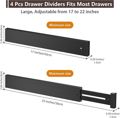 DUCOO 4 PCS Drawer Divider, 17"-22" Adjustable Bamboo Drawer Dividers Organizers, Expandable Separators for Kitchen, Clothes, Dressers, Home, Office, Black - Image 2