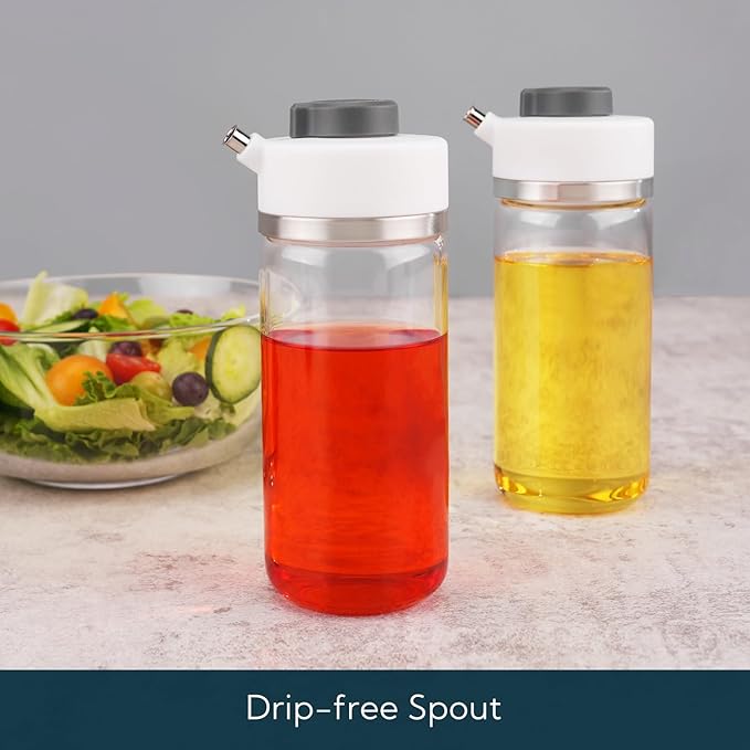 KITCHENDAO Precision Pour Glass Oil Dispenser 2-Piece Set with 3 Modes, Drip-Free Spout, Two Adjustable Flow Speeds, 12 oz Oil and Vinegar Dispensing Bottle 2 Pack Set for Kitchen - Image 3