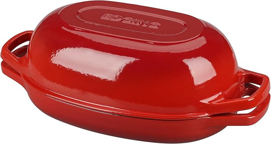 EDGING CASTING Enameled Cast Iron Oval Dutch Oven Pot with Lid, Dutch Oven for Sourdough Bread Baking, Bread Oven, Bread Dutch Oven, Oval Bread Pan, 5qt, Red