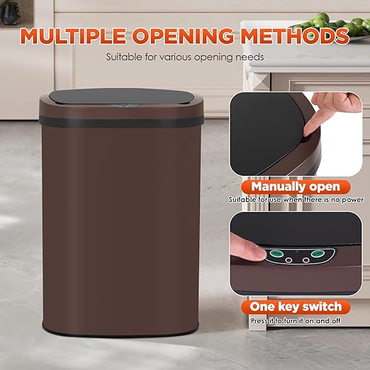 PayLessHere | 13 Gallon Stainless Steel Trash Can | Brown | Automatic Touchless Lid with Motion Sensor | Kitchen Garbage Can with Waterproof Design | for Home, Office, Bathroom | Pack of 1 - Image 4