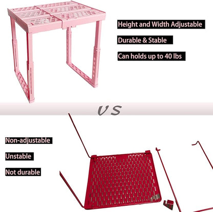 Svartur Locker Shelf Adjustable Height and Width, Pink Locker Organizer for Work, Locker Shelves for School Locker, Stack-able Locker Stand Tools for Gym Locker, Locker Accessories Stuff, Pack of 2