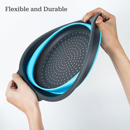 Collapsible Colander 3-Pack Set Space-Saving Foldable Kitchen Strainer with Non-Slip Base Durable Thickened PP+TPE Collapsible Strainers for Pasta, Vegetables, Fruits (Gray-Blue-Red-Green) - Image 5