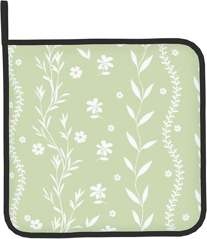 Sage Green Oven Mitt Pot Holder Set Floral BBQ Cooking Gloves Farmhouse Botanical Baking Grilling Kitchen Gifts for Spring Summer - Image 9