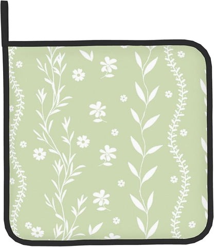 Sage Green Oven Mitt Pot Holder Set Floral BBQ Cooking Gloves Farmhouse Botanical Baking Grilling Kitchen Gifts for Spring Summer - Image 9