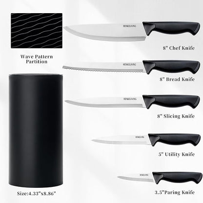 Knife Set, 6-Piece Kitchen Knife Set, German High Carbon Stainless Steel, Durable & Easy Clean Knife Block, Black - Image 2