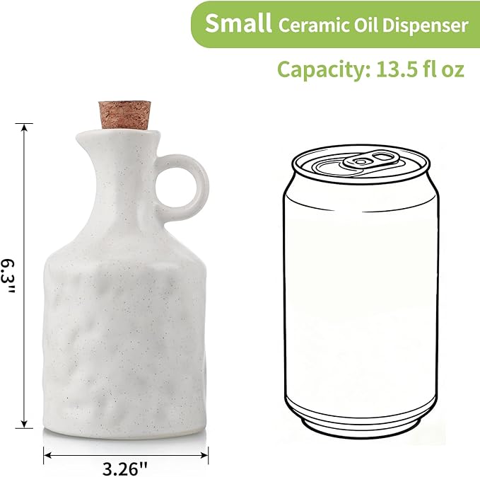 MDLUU Ceramic Olive Oil Vinegar Dispenser Bottle with Cork Stopper, 13.5 oz Porcelain Clay Small Opaque Oil Cruets with Funnel, Set of 2 (Green and White)