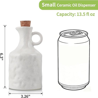 MDLUU Ceramic Olive Oil Vinegar Dispenser Bottle with Cork Stopper, 13.5 oz Porcelain Clay Small Opaque Oil Cruets with Funnel, Set of 2 (Green and White)
