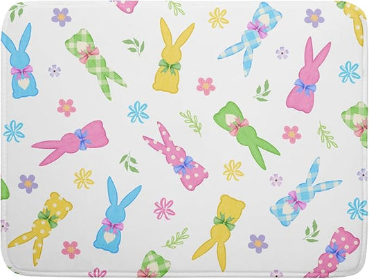 Easter Dish Drying Mat for Kitchen Counter Cute Bunny Floral Holiday Microfiber Absorbent Dish Draining Reusable Washable Foldable Extra Large 18"x24" by Unknown