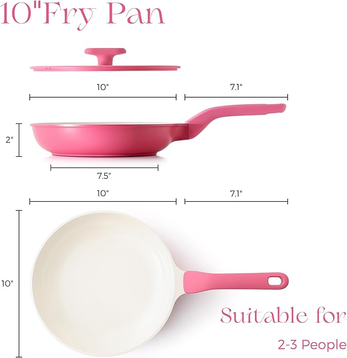PRICUSIS Nonstick Ceramic Frying Pan with Lid, 8/10 Inch Skillet with Stay Cool Handle, Fully Coated, Induction Compatible, 100% Dishwasher Safe, PTFE PFAS and PFOA Free（10 Inch, Raspberry Red） - Image 9