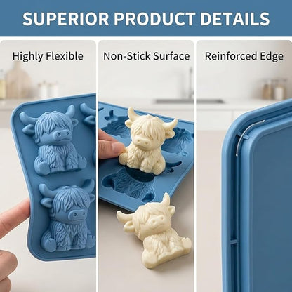 Mini Highland Cow Ice Cube Mold - Cute 3D Silicone Tray for Whiskey, Cocktails & Party Drinks, Fun Cow-Shaped Ice Maker for Bar, Home, Birthday Gift for Cow Lovers