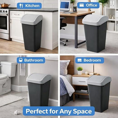 SKYREN 13 Gallon Kitchen Trash Can with Swing Top Lid, Plastic Garbage Bin for Home, Office, and Kitchen Waste, Large Capacity Wastebasket, Light Gray (12 Gallon) - Image 3
