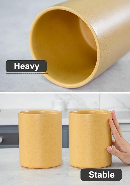 Nucookery Utensil Holder, 6.4" Ceramic Kitchen Utensil Holder for Countertop with Protection Cork Bottom, Vintage Farmhouse Kitchen Decor for Counter (Yellow Sand) - Image 3
