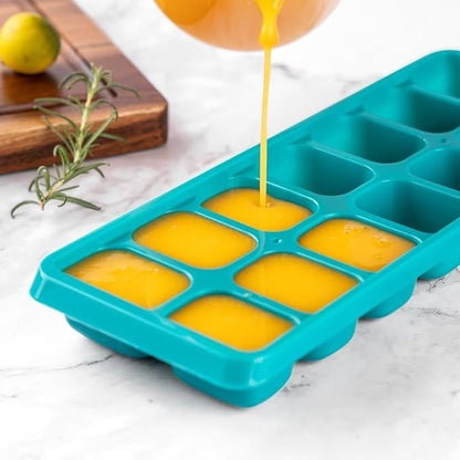 Reusable Flexible Easy Release White Ice Cube Tray, Durable Plastic Stackable Easy Twist 14 Cube Trays (3 Pack)